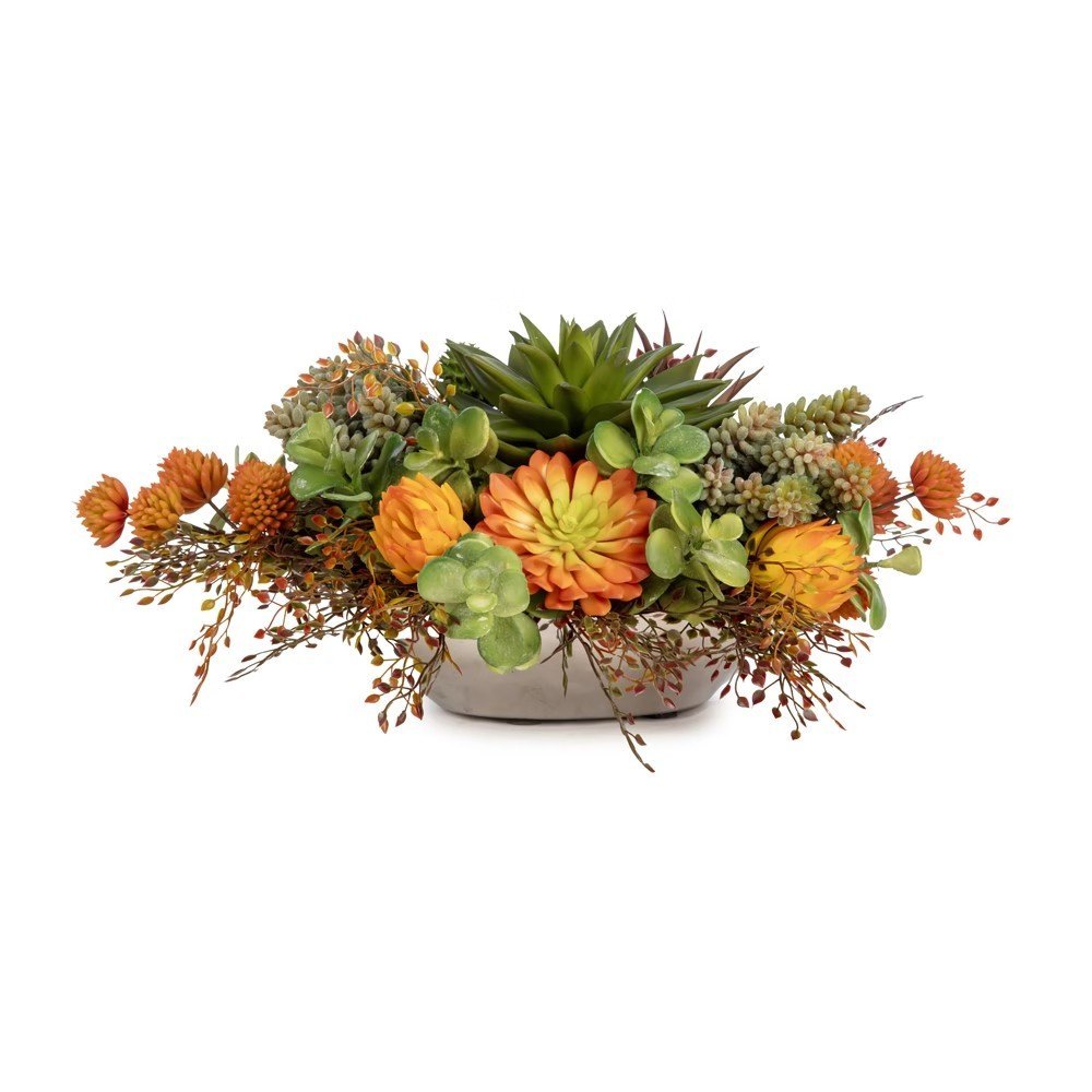 Mixed Succulent Arrangement in Metal Bowl (16 Cm)