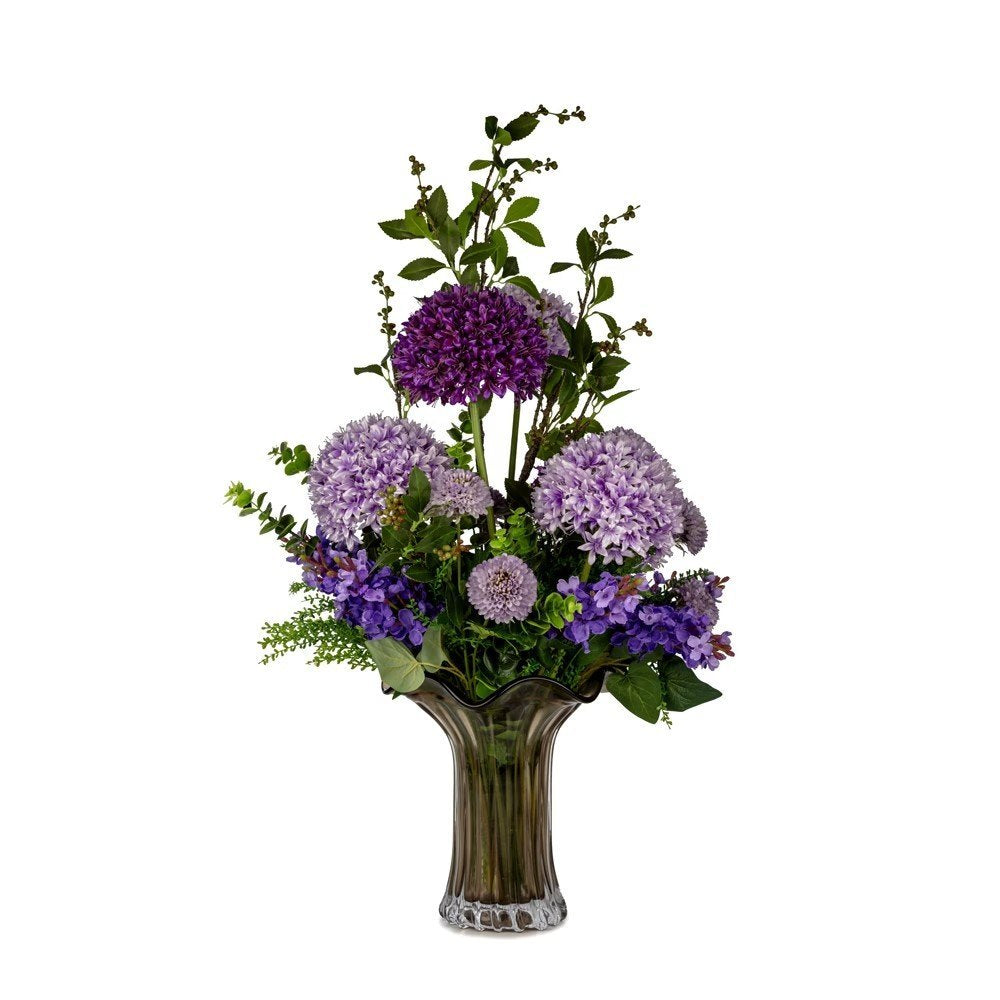 Allium-Arrangement in schwarzer Glasvase (96 cm)