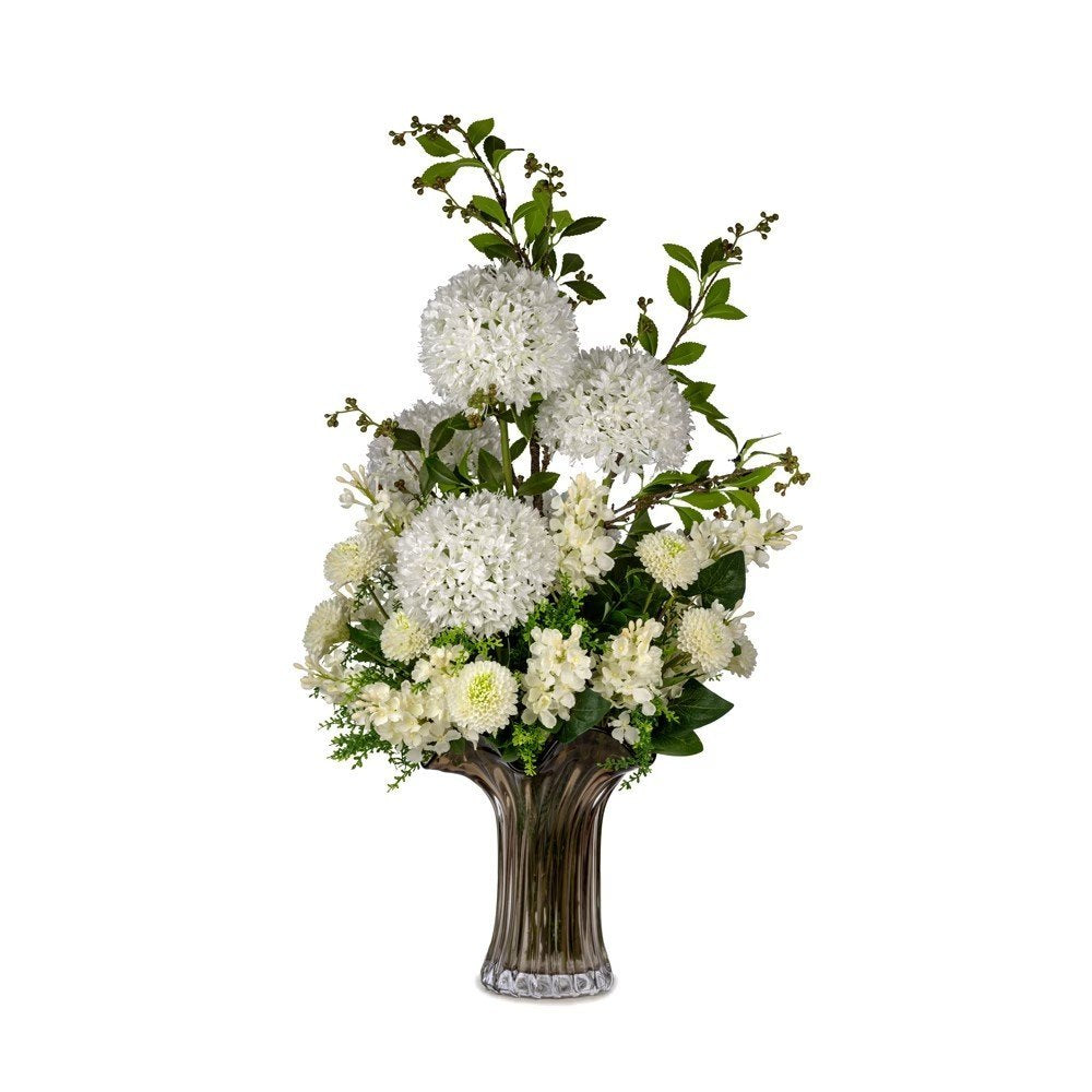 Cam Vazoda Beyaz Allium Aranjman (96 CM)